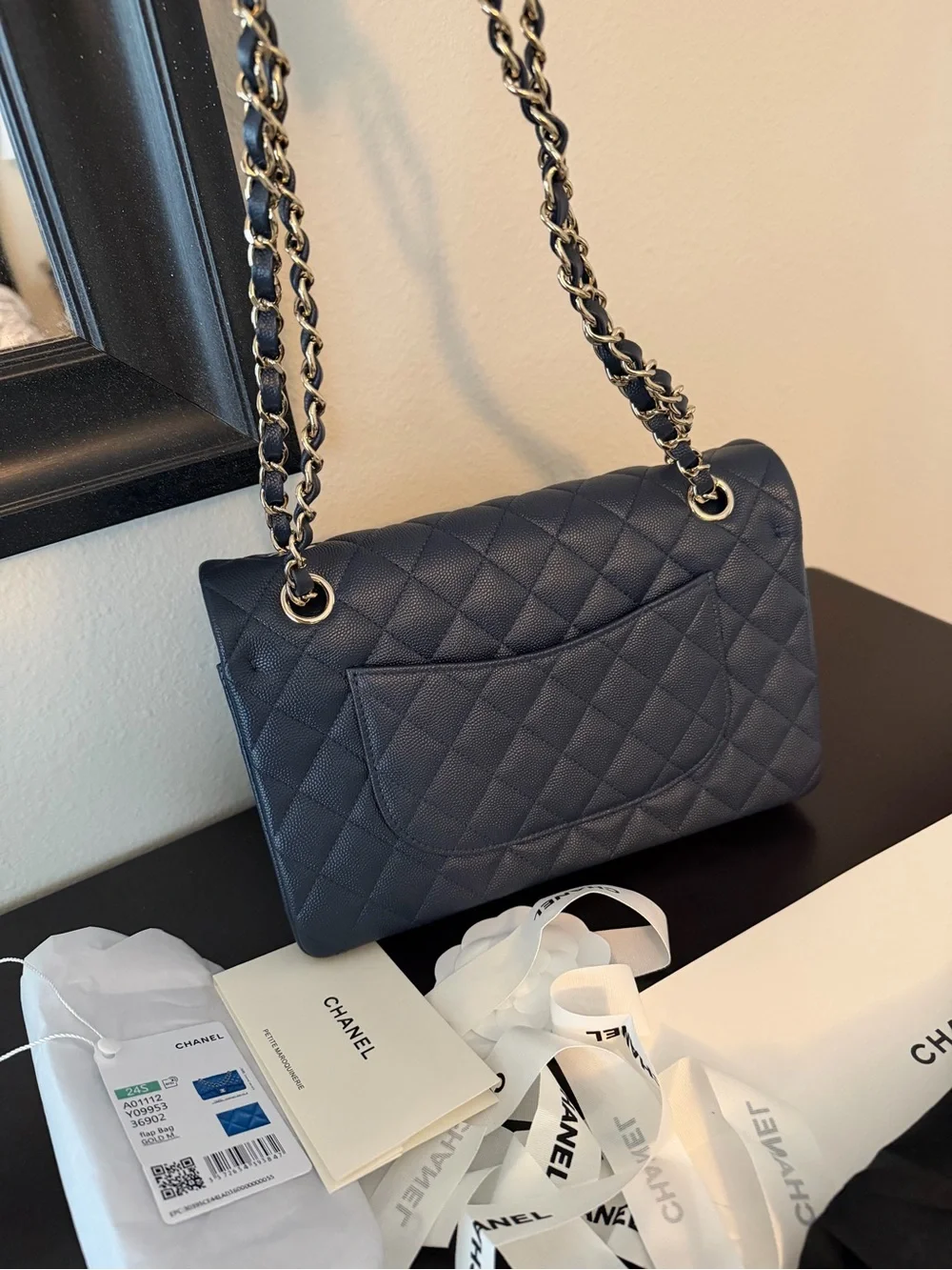 Chanel Medium Classic Grained Quilted Flap Bag in Blue
